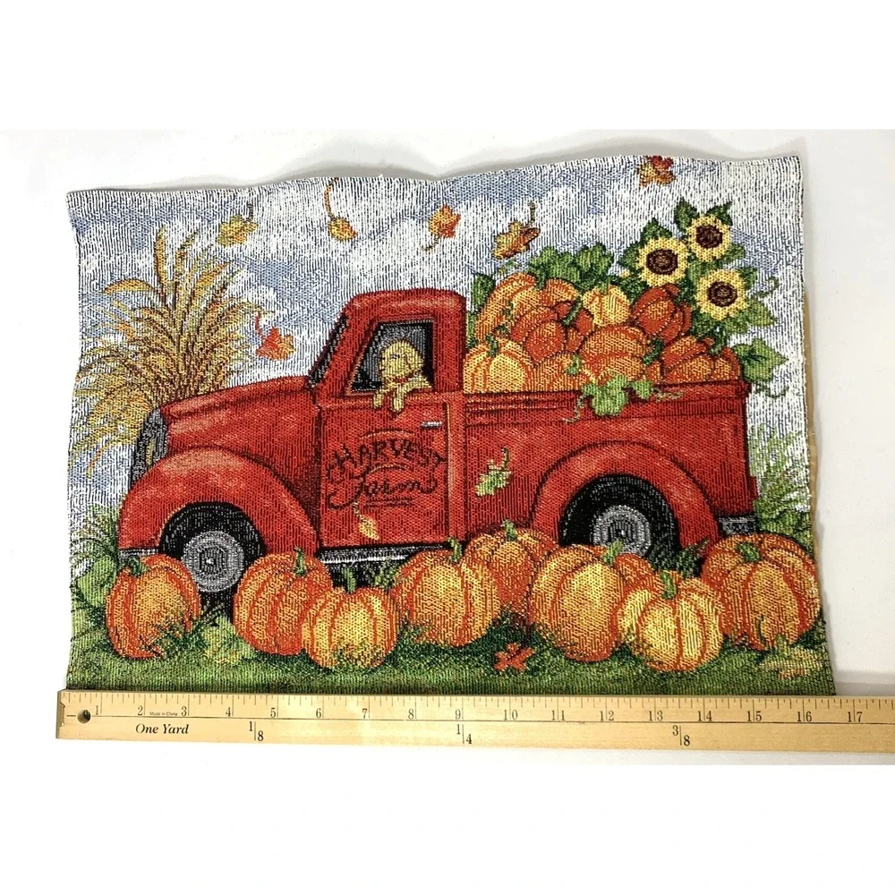 Tapestry Placemats X2 Country‎ Farm Pumpkin Rooster Truck Dog Sunflowers